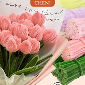 [COD] CHENJ ก้านกำมะหยี่สีสันสดใส100ชิ้นก้านบิดก้านขนปุยลวดเหล็กงานประดิษฐ์ทำมือบิดสำหรับตกแต่งท่อผ้ากำมะหยี่