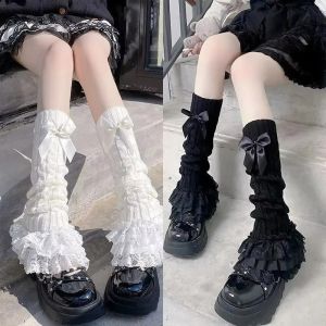 Women Knitted Leg Warmer Bow Tiered Ruffled Socks Y2k Girl Lace Lolita Socks