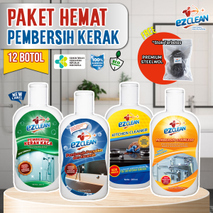 EZCLEAN PAKET GROSIR HEMAT ISI 12 BOTOL PEMBERSIH KERAK PEMBERSIH KAMAR MANDI PORSELEN KERAMIK KLOSET TOILET WASTAFEL PEMBERSIH STAINLESS KRAN SHOWER PEMBERSIH KACA CERMIN AQUARIUM PEMBERSIH DAPUR PEMBERSIH PANCI