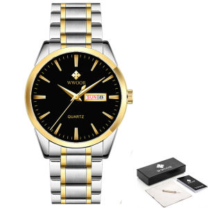 WWOOR Classic Business Men Gold Watch Stainless Strap with Calendar waterproof Original Male Watch