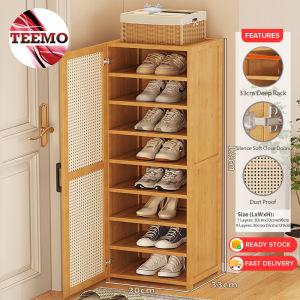 TEEMO 7/9 Layer Rattan Door Shoe Cabinet Shoe Bamboo Rack Storage Large Capacity Multilayer Shoe Rack Rak Kasut Kayu Dengan Pintu - Fulfilled by TEEMO SHOP