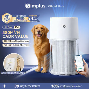 Simplus Pet Air Purifier 480m³/h CADR Rating Smart App Connectivity 7-Layer Powerful Filtration 120 Million Negative Ions Aromatherapy Function  AirCare Pet
