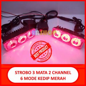 strobo 3 mata led merah 2 channel 6 mode nyala strobo