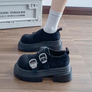 Free Shipping Trendy Velcro Closure Chunky Heel Platform Loafers For Women New Versatile Style Perfect For Petite Figures Height-Enhancing
