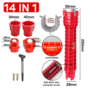 Hlinkey 14 trong 1 vòi nước cờ lê 250mm lưu vực bồn rửa cài đặt với mức độ và bị hỏng dây extractor Hợp kim nhôm sửa chữa đường ống nước Bộ cờ lê