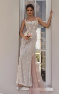 Luxurious Beaded Appliques Mermaid Silhouette Wedding Dress Sparkly Elegant Bridal Gown Shine Lace Wedding Dress Tull Train Fishtail Dress