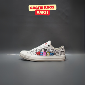 SEPATU CNVRS CT LOW X BTS TATA PUTIH MOTIF KARAKTER 36-40 SNEAKERS CORAK KARTUN