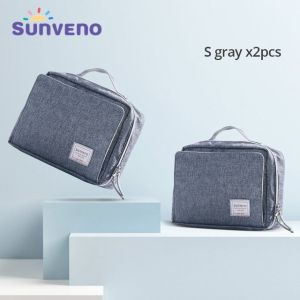Sunveno 2Pcs Baby Diaper Bags Maternity Bag for Disposable Reusable Fashion Prints Wet Dry Diaper Bag Double Handle Wetbags 21*17*7CM