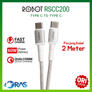 Kabel Data Charger Type C To Type C 60W Fast Charging Power Delivery Quick Charge Robot RSCC120