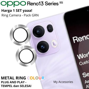 Metal RING COLOUR Lens Protector OPPO Reno13 13F 13PRO 4G/5G Tempered Glass Camera Full Cover Lensa Penuh Protection Pelindung Kamera Belakang Anti Gores Baret Temperd Cam Premium Warna Silver White Gold Black Hitam Galaxy 1 SET 2 PCS RENO 13 PRO