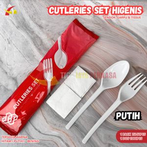 Sendok Garpu Set Plastik Sekali Pakai Higenis / Catering Set / Cutleries Set Sendok Garpu Tissue 50pcs