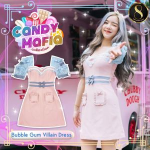 8 Studio Brand เสื้อผ้าแบรนด์แท้การันตี มินิเดรส สีชมพูแขนฟ้า แอบมองเธออยู่ยะจ๊ะ เธอไม่รู้บ้างเลย - Lazada