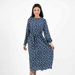 Forest Ladies Rayon Floral Pattern Long Sleeve Midi Dress Women Dress | Baju Lengan Panjang Perempuan - 885072