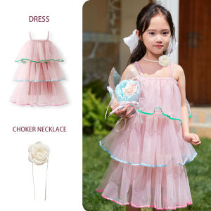 Rolanko Cake Dress Summer Sling Sleeveless Chiffon Girls Sweet Princess Dresses Party Performance Casual Wears 2-7Years