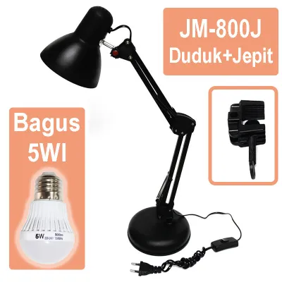 EELIC Bohlam LED 5W + Lampu Meja - Baca - Belajar - Jepit Arsitek JM-800J