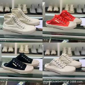 2024 Giày vải trắng đế dày cho phụ nữ giày thể thao thấp mùa hè dép nửa trượt cho phụ nữ giày cao cổ