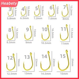 Heabety 100pcs hộp màu vàng với vòng ống trả iseini móc thép gai thép carbon cao biển Móc Câu Cá