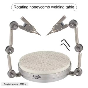 PHYHOO Double‑Head Swivel Soldering Stand Clamp Rotary Welding Fixture with Round Welding Plate for Jewelry Welding Repair Tools