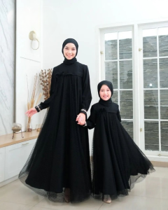 Dress Couple / Misha Couple Bahan Syakila Mix Tiledot / Gamis Lebaran Ibu dan Anak COD by EF / Viral