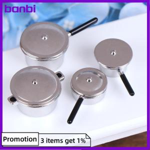 banbi 4pcs 1:12 dollhouse Miniature Metal MINI POT ชุดตุ๊กตาบ้านครัวเฟอร์นิเจอร์