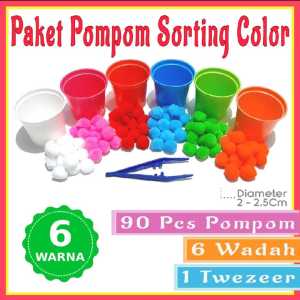 Paket POMPOM SORTING COLOR 6 warna - mainan edukasi anak montessori