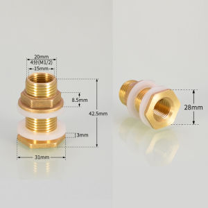 M1/2 M3/4 M1 Brass Water Tank Connector Female Male Drainage Connector with Silicone Gasket