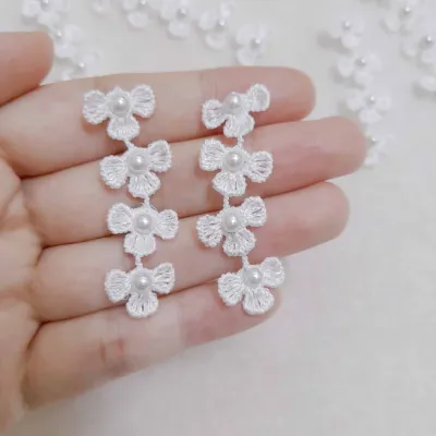 Dây Hoa Thêu Nổi ren Đính hạt cườm Trai trắng Trang Trí Áo dài Váy phong cách thanh lịch dịu dàng