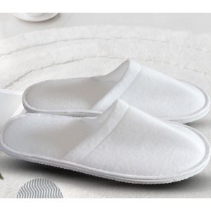 สลิปเปอร์โรงแรม สีขาว ผ้าขนหนู หัวปิด หนานุ่ม รองเท้าใส่ในบ้าน พื้น EVA หนา 5 มิล กันลื่น! ซักได้