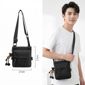 Black Oxford Cloth Utility Shoulder Bag Adjustable Wide Strap Phone Organizer