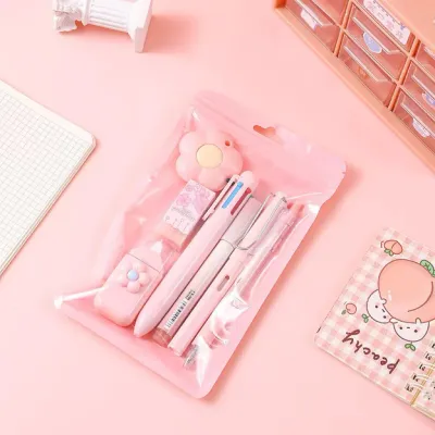 7-In-1 Stationery Set Gel Pen Highlighter Ballpoint Pen Eternal Pencil Tape Eraser Knife Kids Prize
