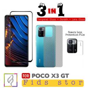 PROMO 3in1 XIAOMI POCO X3 GT Tempered Glass Layar FULL COVER Black & CAMERA Glass Free GarSkin