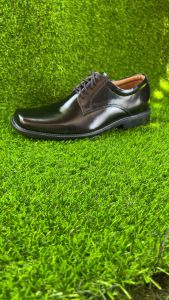 รองเท้าคัทชูผูกเชือก หัวตัด สีดำ หนังแท้100% รับปริญญา ข้าราชการ ทหาร ตำรวจ นักเรียน เสริมซัปในนุ่ม พื้นเย็บ เปลี่ยนไซส์ได้