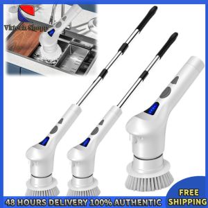 Vktech Electric Spin Scrubber with 8 Replaceable Brush Cordless Shower Scrubber 2 Speed Portable Power Shower Brush with Adjustable Extension Handle for Bathroom Car Floor