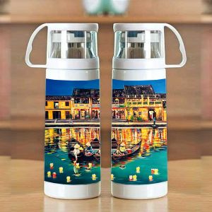 Bình giữ nhiệt 2 chiều nóng lạnh in tranh vẽ danh lam thắng cảnh nổi tiếng Việt Nam quà tặng lưu niệm ý nghĩa độc đáo