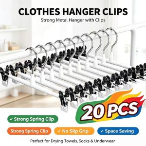20/10 Pcs Non Slip Clothes Hanger Stainless Steel Adjustable Clips Windproof Hanger For Pants Sock