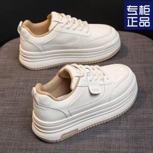 [Free Shipping] Small Soft Leather White Sneakers For Women New Versatile Spring Style Thick-Soled Height-Increasing Casual Black And White Sneakers