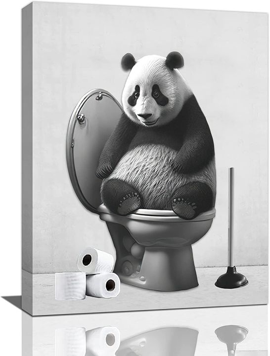 Farmhouse Funny Bathroom Panda Wall Art Black and White Rustic Country ...
