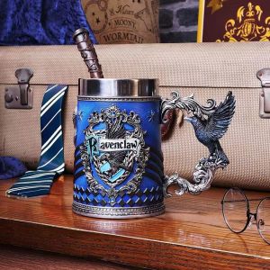 I know Ravenclaw Themed Stainless Steel Mug with Intricate Design and Crow Handle - Perfect for Harry Potter FansModel figurine collection cup.