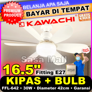 Lampu Hias LED dan Kipas Flower Light Kawachi FFL-652 Ceiling Fan Fitting E27 Bola Lampu + Kipas Angin Plafon 2 in 1 Praktis Hemat 30w / 40w Super Terang Pemasangan Mudah Light Bulb Garansi 6 Bulan Laz COD Bisa Bayar di Tempat Sasa Mall