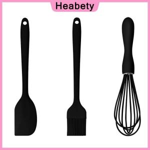 Heabety 3PCS SET Silicone Baking Set Cake Cream Spatula Scraper Kitchen Household Egg Whisk Barbecue Oil Brush Gadget Kitchen Supplies