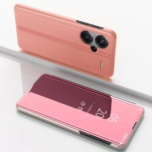 For Redmi Note 13 14 15 Pro Plus Pro+ 5G 4G Mirror Flip Leather Case Smart Wake Bracket Function Silicone TPU Frame Shockproof Back Cover