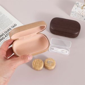 SPARAK Vân gỗ Hộp đựng kính áp tròng Hai ngăn chứa Kích thước nhỏ gọn. Hộp đựng ống kính di động Di động Đồng Hành Của Người Cận Thị Bộ hộp đựng ống kính Dành cho du lịch