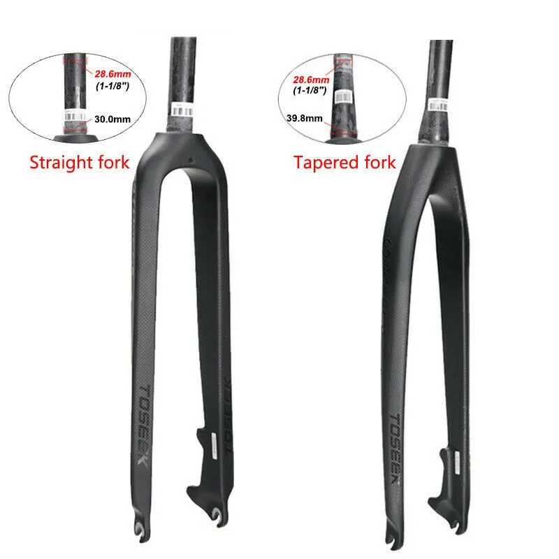 TOSEEK Carbon Fiber Bike Non-Tapered Tapered Rigid Fork Fit 26