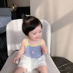 TUmama Dễ thương sọc cross-trở lại áo ba lỗ cho cô gái mùa hè thời trang mềm Lụa băng quần áo trẻ em