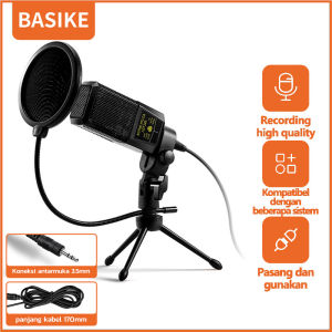 BASIKE Microphone Condenser BM800 Studio Portable Murah with Tripod Stand & Pop Filte