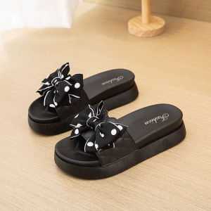 [Free Shipping] Trendy And Versatile Platform Sandals With A Bow Design Perfect For Women In Summer.New Style Flat Sole Height-Enhancing And With A Non-Slip Soft Sole
