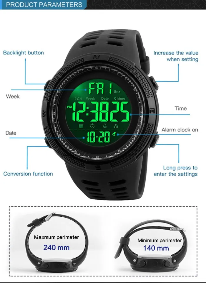 New SKMEI 1251 Men Sports Watches 50M Waterproof Watches Countdown - Main Image