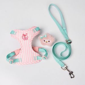 Dễ thương Sọc Dây dắt chó với thiết kế điều chỉnh được và anh đào thêu cho chó nhỏ