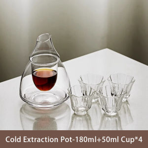 Vision Cold Extraction American Coffee Pot Glass Cold Sake Cup Set Japanese Sake Pot Pocket for Refrigeration Dispenser Glass Decanter Carafe - 4 Ochoko Cups (50ml) +1 Tokkuri Bottle (150ml)