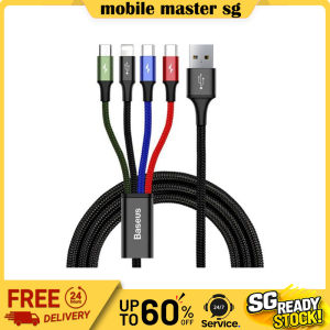 BASEUS 4-in-1 Rapid Series Charging & Data Cable | 1.2M Nylon Braided | Lightning Micro USB 2x Type-C | Fast Charging